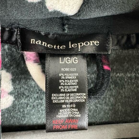 Nanette Lepore Black Floral Plush Soft Belted Bath Robe Pockets Size L - Picture 5 of 6